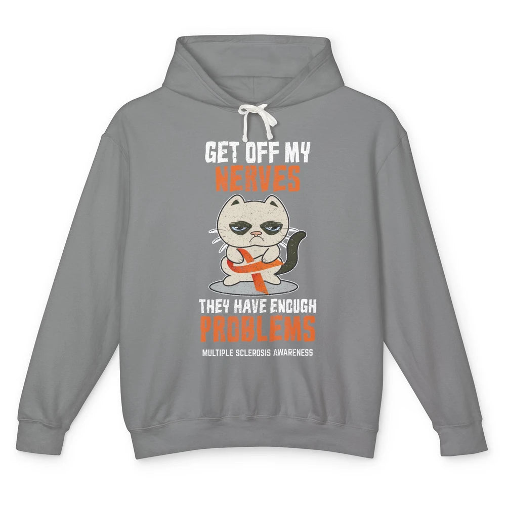 Multiple Sclerosis Awareness Ms Cancer Cat Orange Ribbon Unisex Lightweight Hoodie