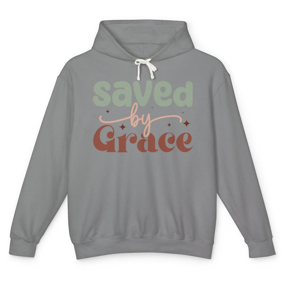 Boho Saved By Grace Jesus Christian Bible Verse Aesthetic Unisex Lightweight Hoodie