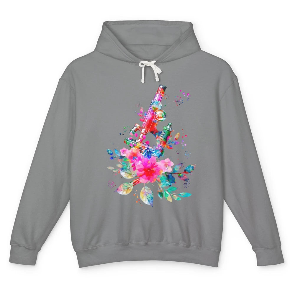 Floral Microscope Medical Laboratory Tools Microbiologist Unisex Lightweight Hoodie