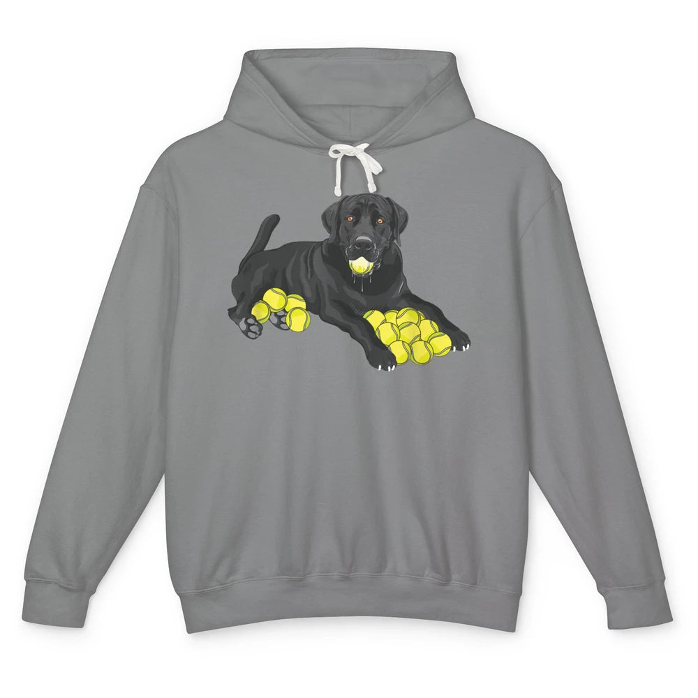 Funny Black Labrador Retriever Dog Play Tennis Balls Player Unisex Lightweight Hoodie