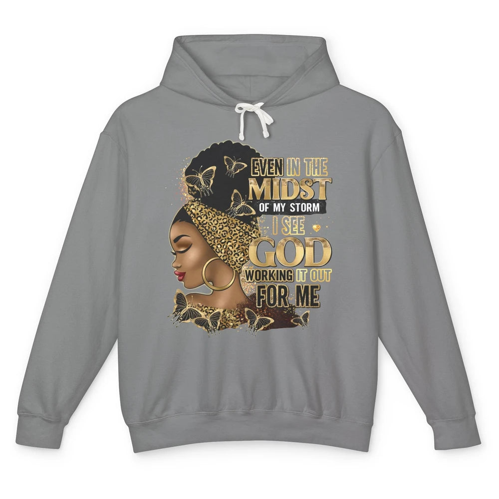 Black Girl In The Midst Of Storm Afro Woman Christian Belief Unisex Lightweight Hoodie