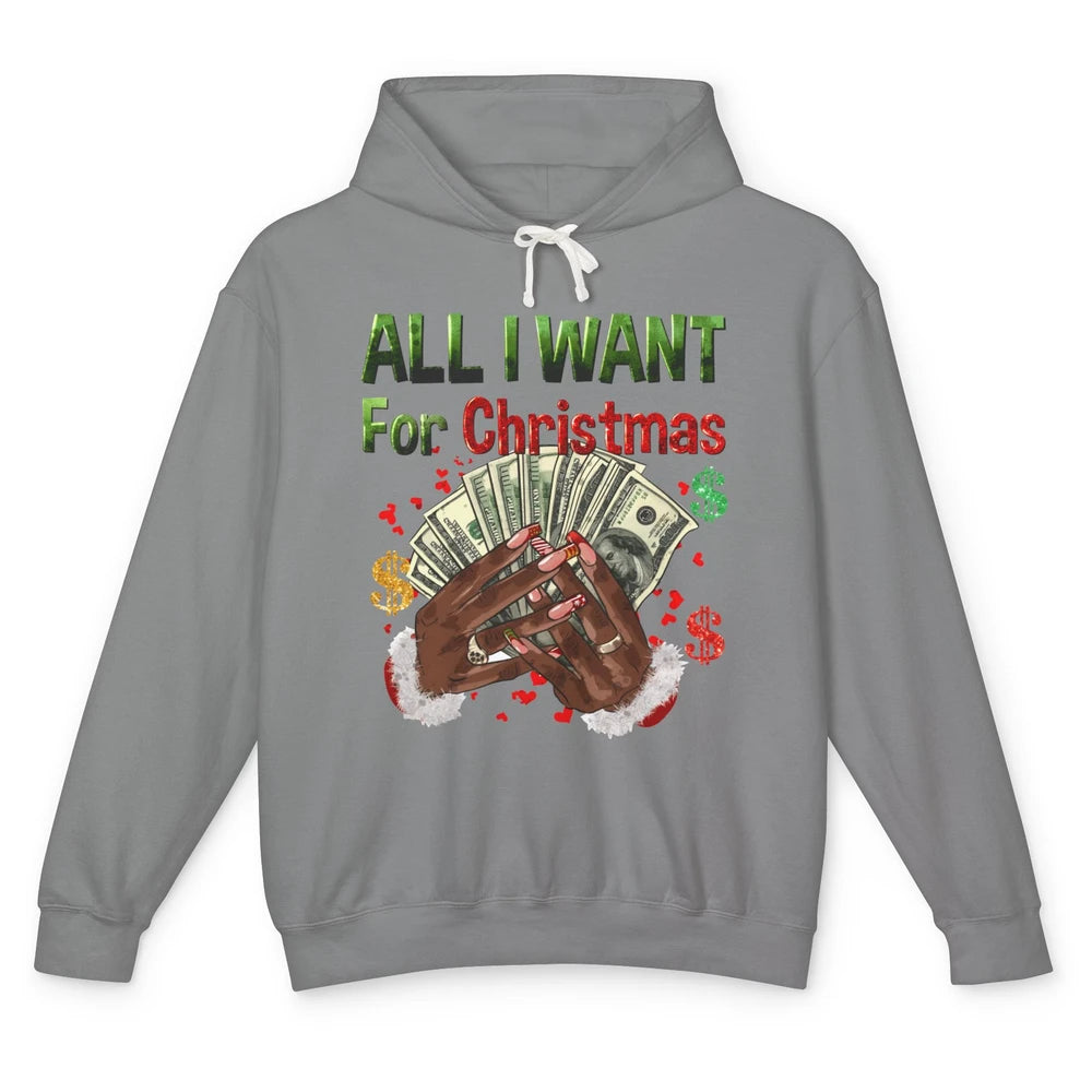 Funny Dollar Sign All I Want For Christmas Is Money Western Unisex Lightweight Hoodie