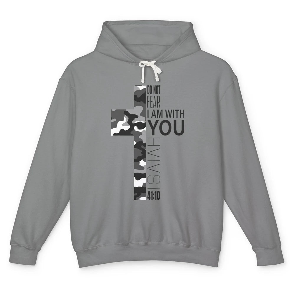 White Camo Not Fear Christian Verse Religious Jesus Cross Unisex Lightweight Hoodie