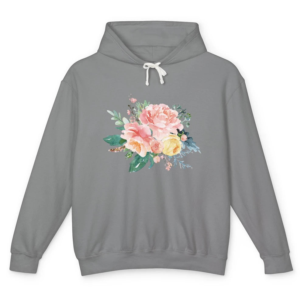 Watercolor Peony Flower Bouquet Botanical Garden Wildflower Unisex Lightweight Hoodie