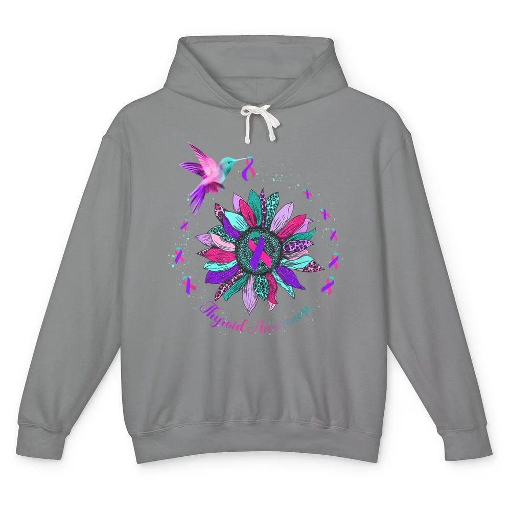 Hummingbird Sunflower Teal Ribbon Warrior Thyroid Cancer Unisex Lightweight Hoodie