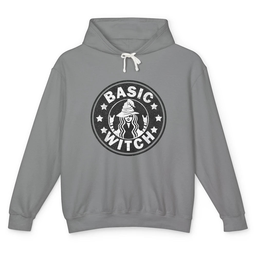 Funny Basic Witch Distressed Coffee Halloween Spooky Season Unisex Lightweight Hoodie