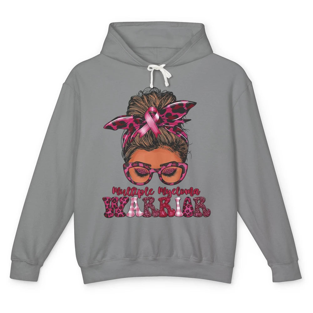 Multiple Myeloma Cancer Warrior Leopard Messy Hair Bun Woman Unisex Lightweight Hoodie