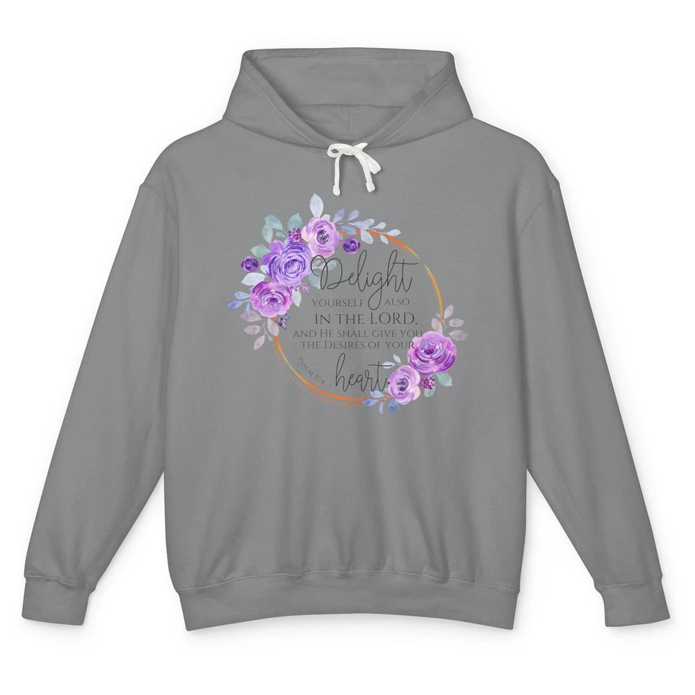 Floral Christian Delight Yourself In The Lord Bible Verse Unisex Lightweight Hoodie