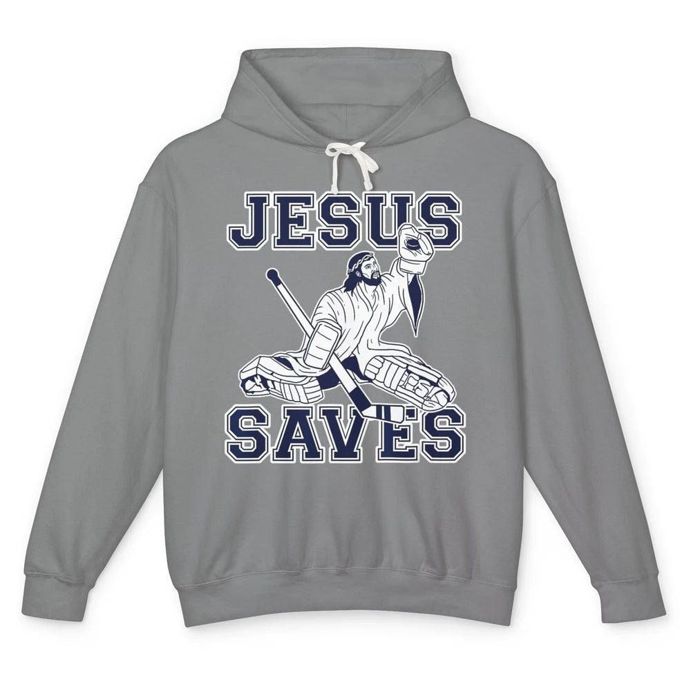 Funny Jesus Saves Ice Hockey Player Sports Game God Humor Unisex Lightweight Hoodie