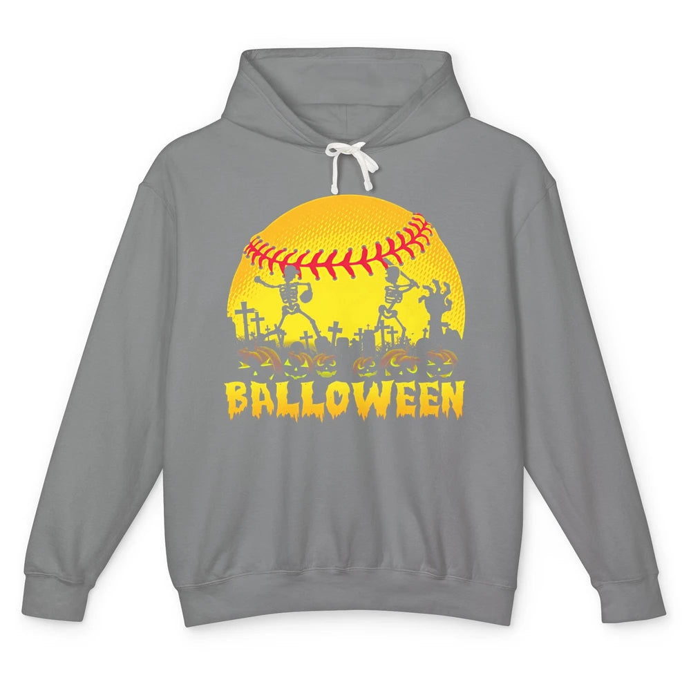 Skeleton Softball Balloween Halloween Baseball Scary Costume Unisex Lightweight Hoodie