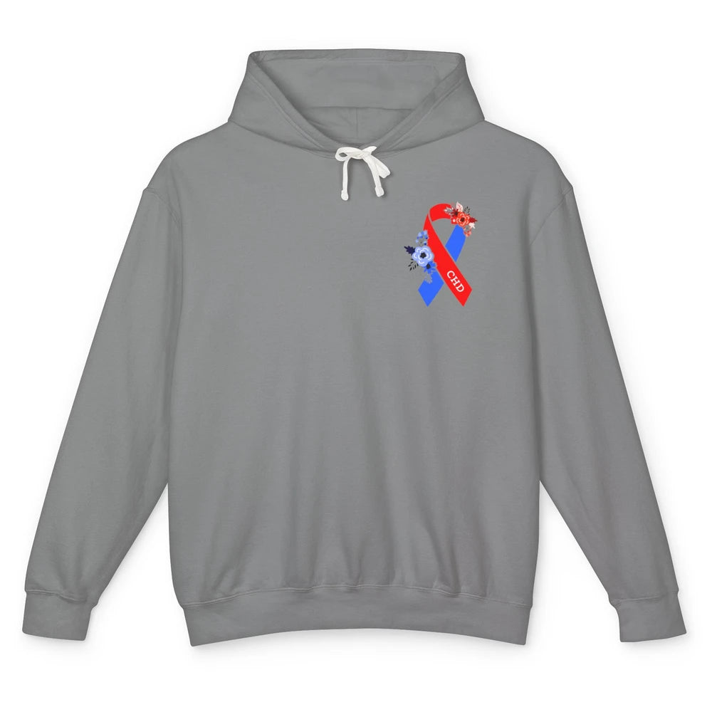 CHD Congenital Heart Disease Awareness Floral Ribbon Pocket Unisex Lightweight Hoodie