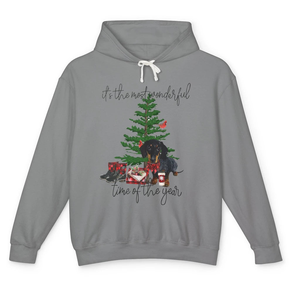 Dachshund Christmas Tree The Most Wonderful Time Of The Year Unisex Lightweight Hoodie