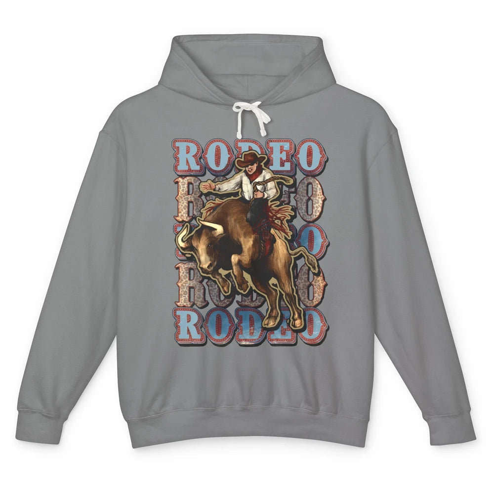 Leopard Cowboy Bull Riding Rodeo Dad Western Country Cowboy Unisex Lightweight Hoodie