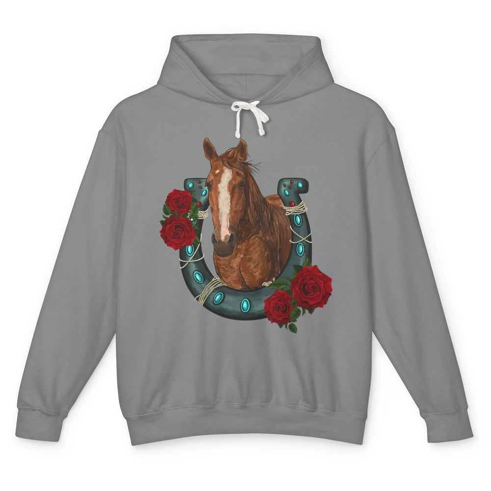 Western Country Texas Cowgirl Floral Horseshoe Horse Riding Unisex Lightweight Hoodie