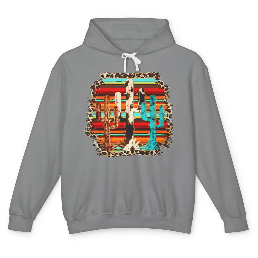 Western Country Cactus Cowhide Serape Turquoise Leopard Unisex Lightweight Hoodie