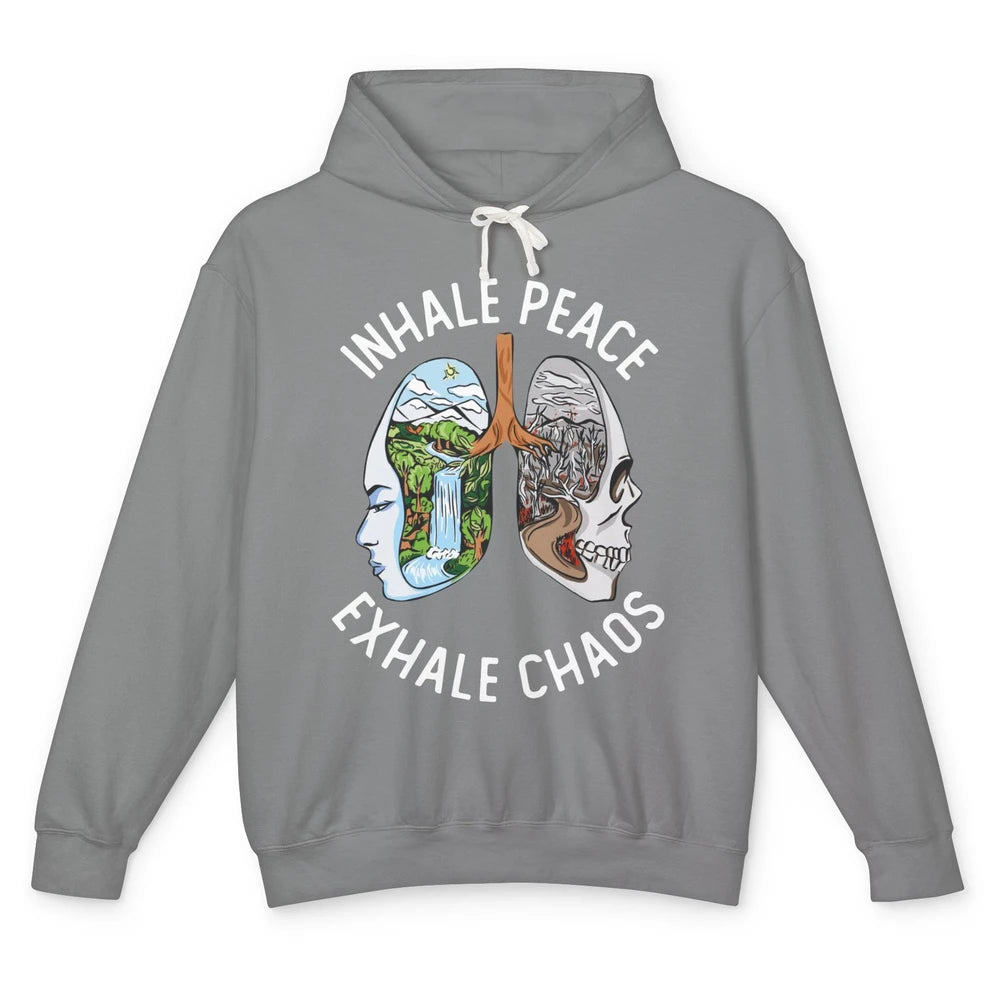 Inhale Peace Exhale Chaos Anxiety Mental Health Motivational Unisex Lightweight Hoodie