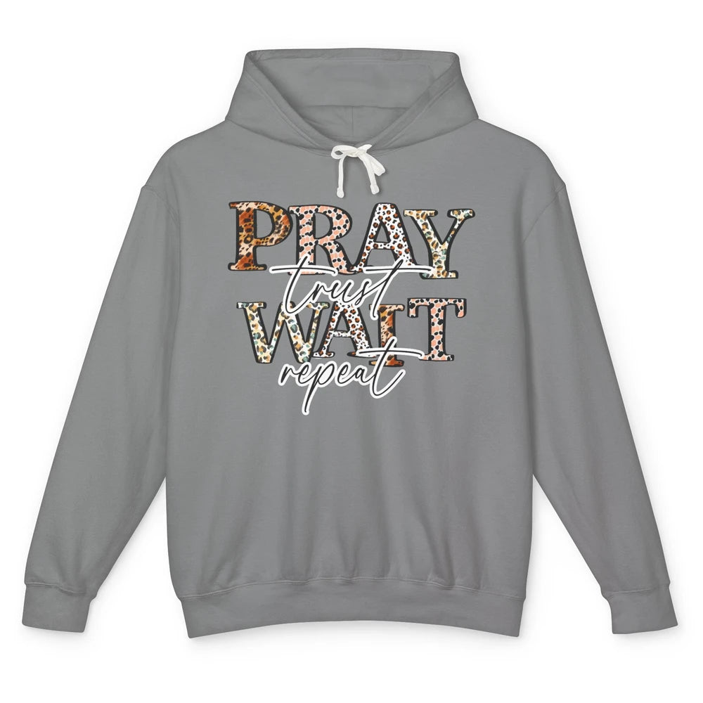 Leopard Pray Trust Wait Repeat Christian Faith Religious Unisex Lightweight Hoodie