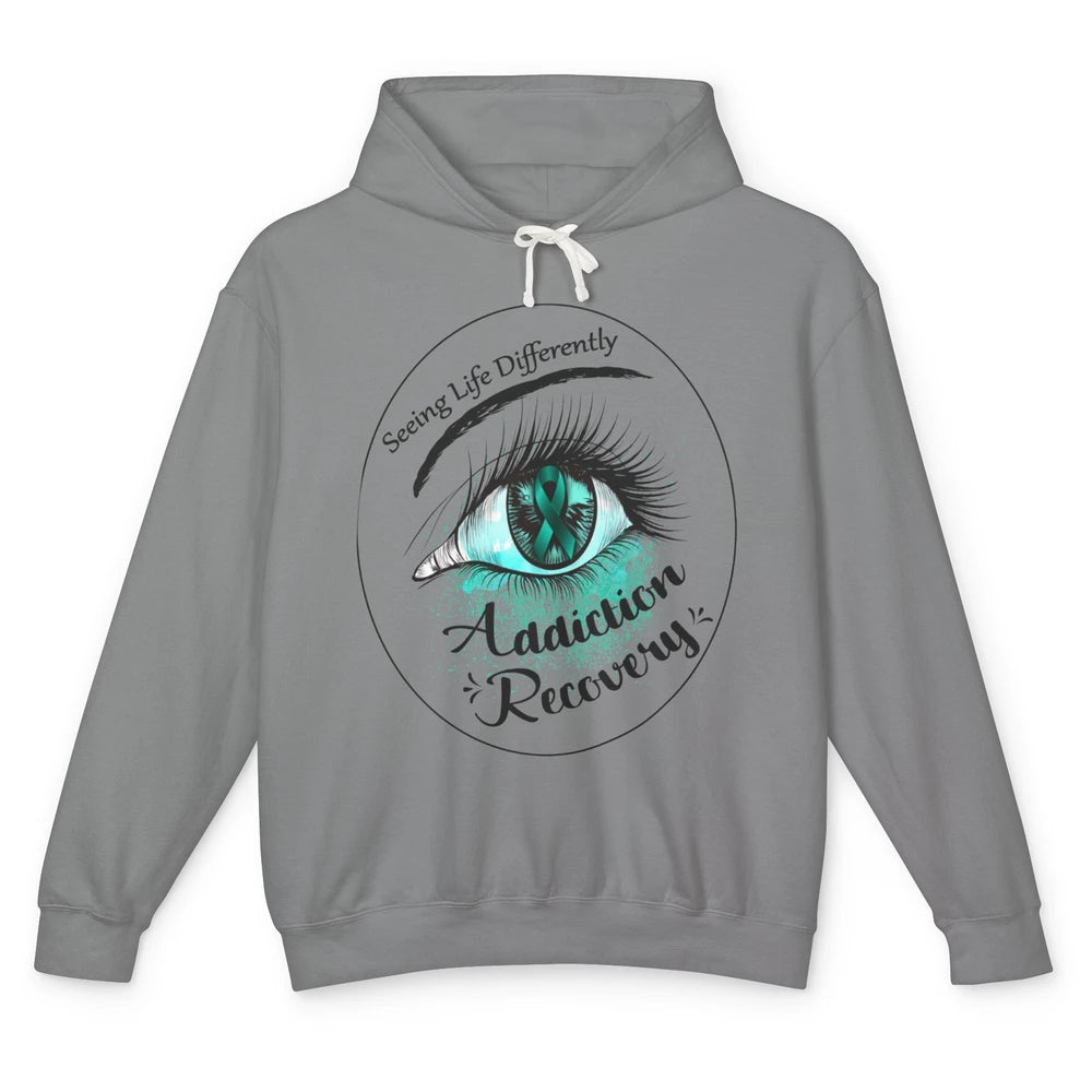 Addiction Awareness Seeing Life Differently Eye Teal Ribbon Unisex Lightweight Hoodie