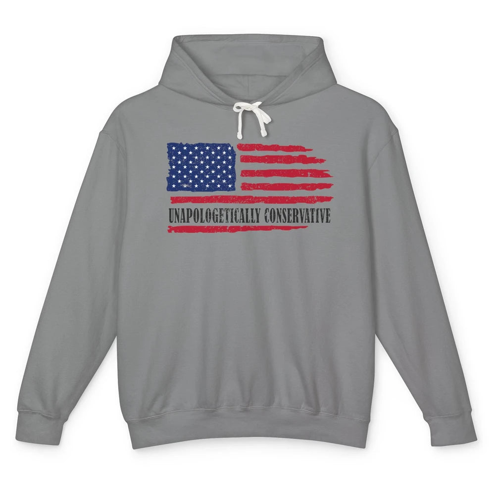 US Flag Unapologetically Conservative July 4th US Patriots Unisex Lightweight Hoodie