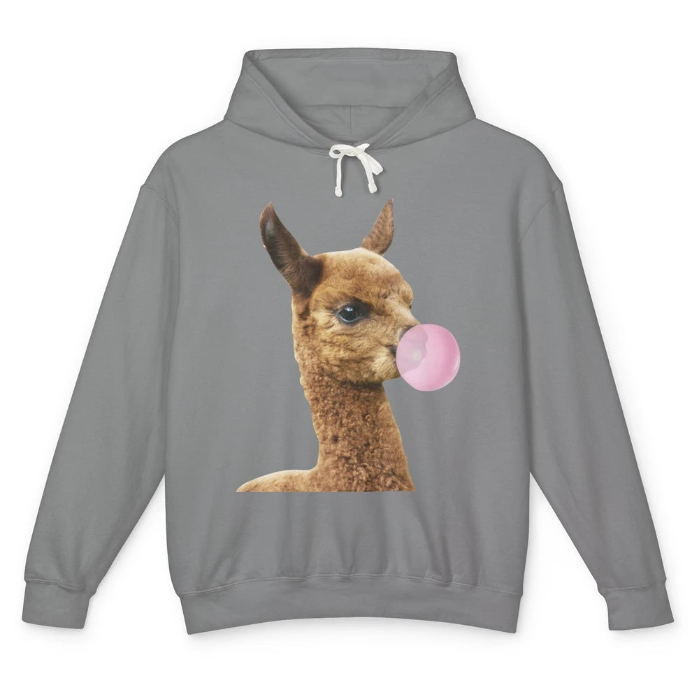 Funny Llama Alpaca Bubble Gum Animal Farmers Life Gift Unisex Lightweight Hoodie