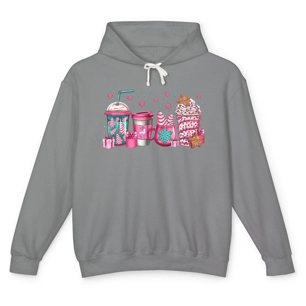 Pink Christmas Coffee Christmas Tree Cake Christmas Lovers Unisex Lightweight Hoodie