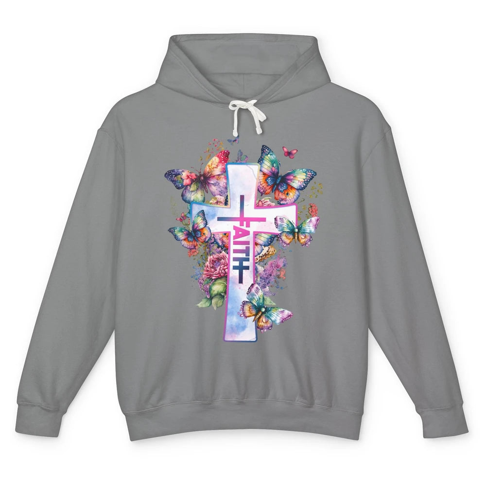 Christian Butterflies Jesus Cross Faith Bible Religious Unisex Lightweight Hoodie