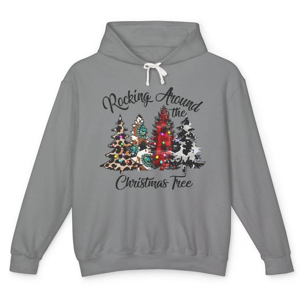 Leopard Christmas Tree Rocking Around Christmas Tree Western Unisex Lightweight Hoodie