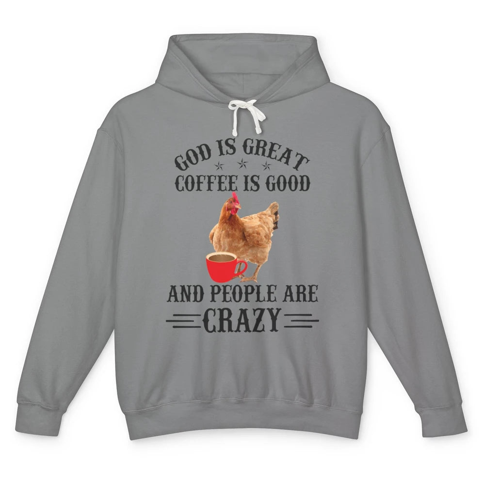 Funny Chicken Hen God Is Great Coffee Jesus Christian Faith Unisex Lightweight Hoodie