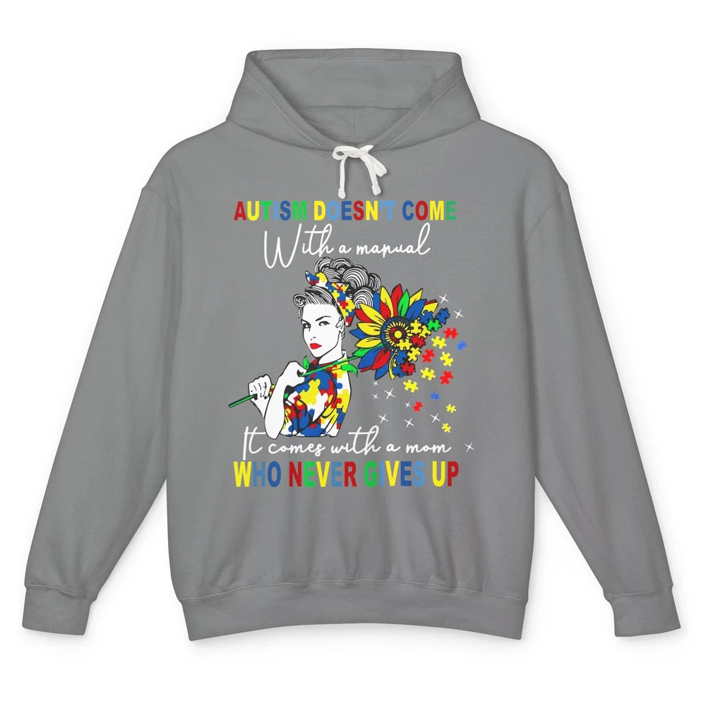 Autism Mom Sunflowers Autism Comes With A Mom Never Gives Up Unisex Lightweight Hoodie