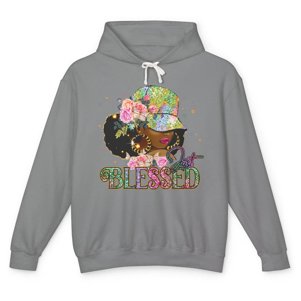 Floral Afro Black Girl Just Blessed Christian Afro American Unisex Lightweight Hoodie