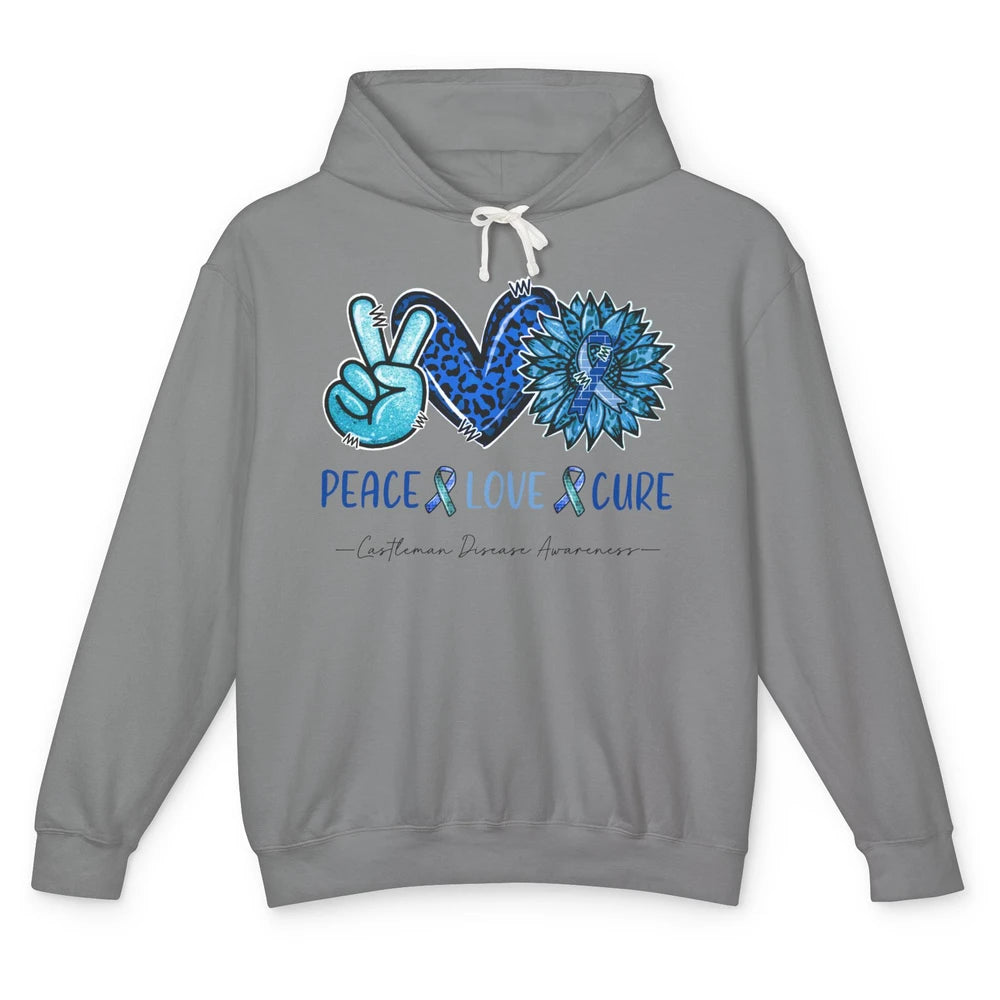 Castleman Disease Awareness Blue Ribbon Peace Love Cure Unisex Lightweight Hoodie