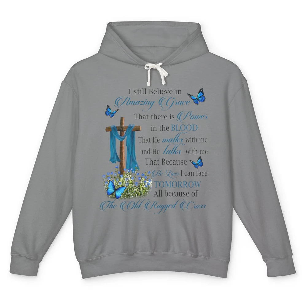 Jesus Cross Butterfly Believe In Amazing Grace Christian Unisex Lightweight Hoodie