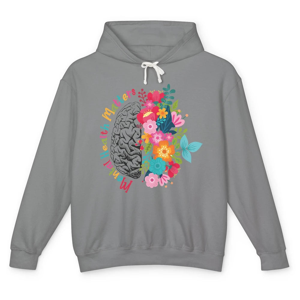 Mental Health Matters Human Brain Flower Bloom Mental Health Unisex Lightweight Hoodie