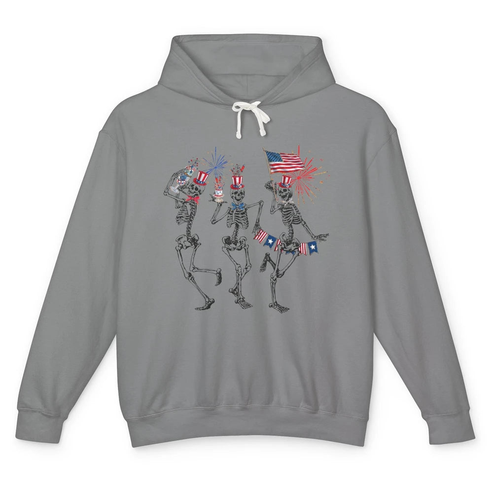 4th July Independence Day Dancing Skeletons America Flag Unisex Lightweight Hoodie