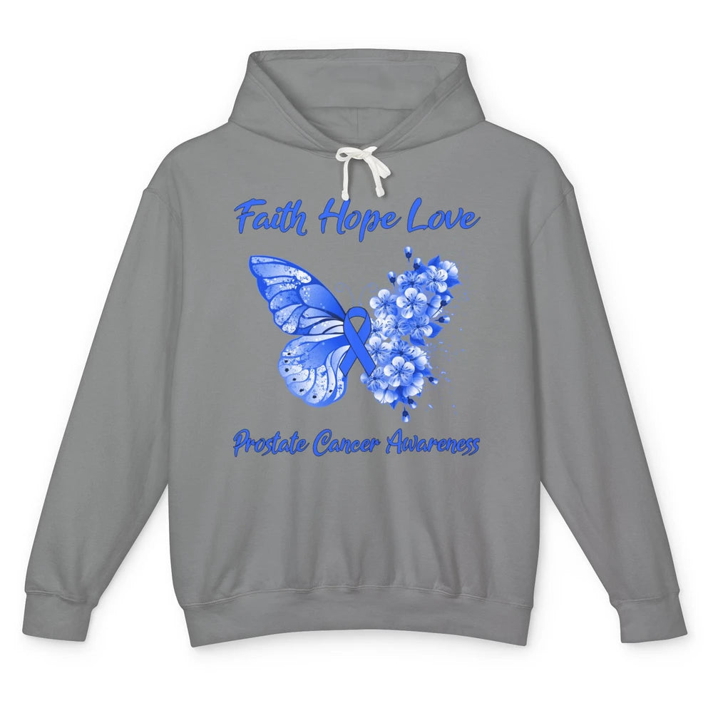 Butterfly Faith Hope Warrior Prostate Cancer Blue Ribbon Unisex Lightweight Hoodie