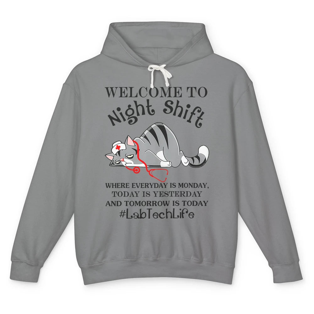 Funny Welcome To Night Shift Cat Lab Tech Medical Laboratory Unisex Lightweight Hoodie