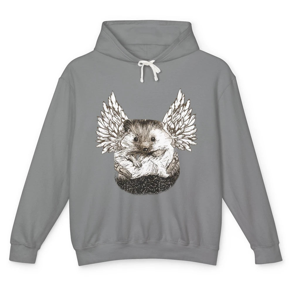 Funny Hedgehog Angel Vintage Wild Animal Pet Owner Hedgie Unisex Lightweight Hoodie