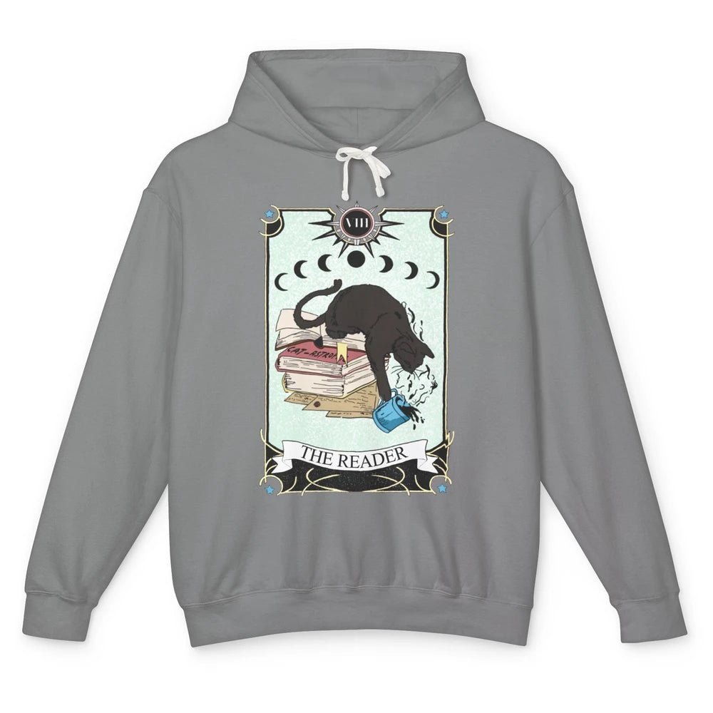 Witchy Black Cat The Reader Tarot Card Mystic Celestial Moon Unisex Lightweight Hoodie