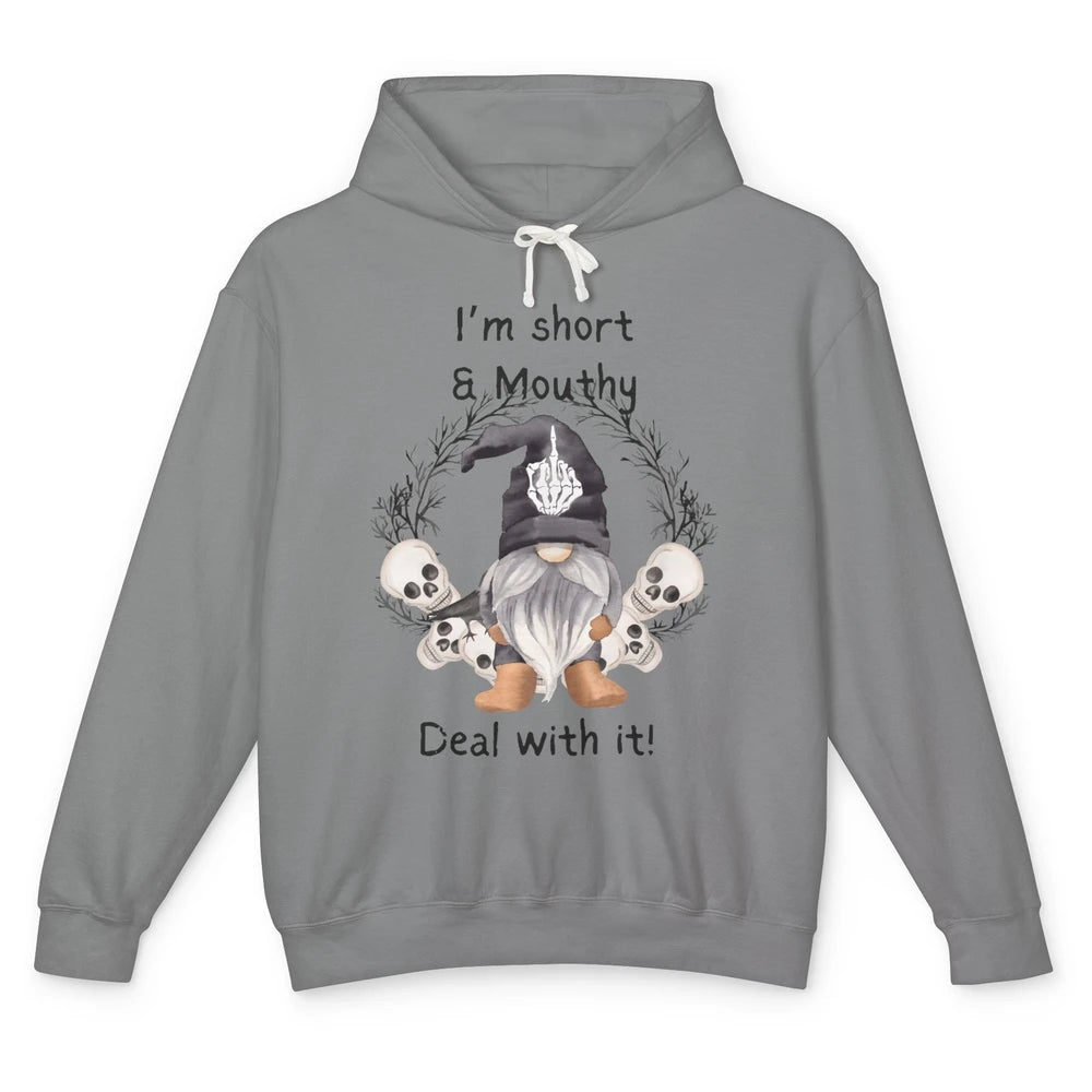 Retro Black Gnome Halloween I'm Short And Mouthy Gnome Skull Unisex Lightweight Hoodie