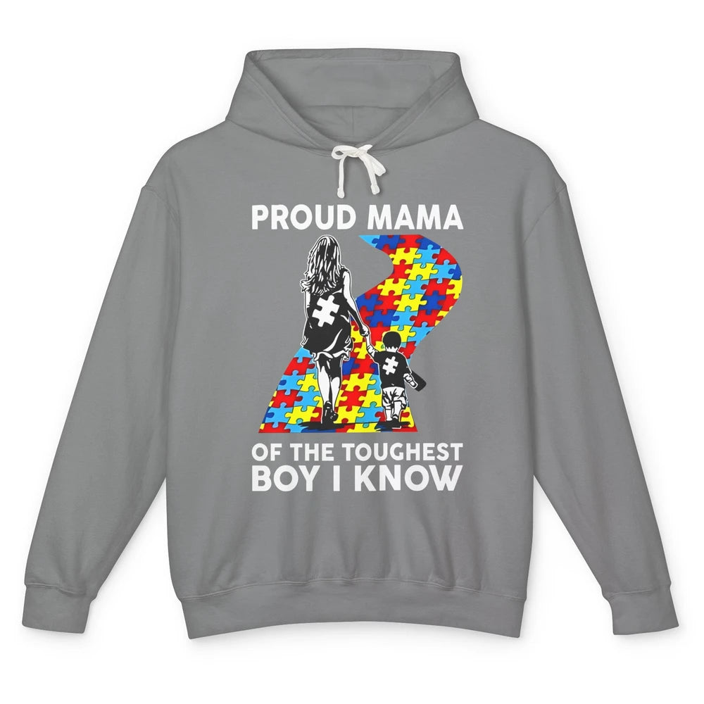 Autism Mom Proud Mama Of The Toughest Boy I Know Autism Unisex Lightweight Hoodie