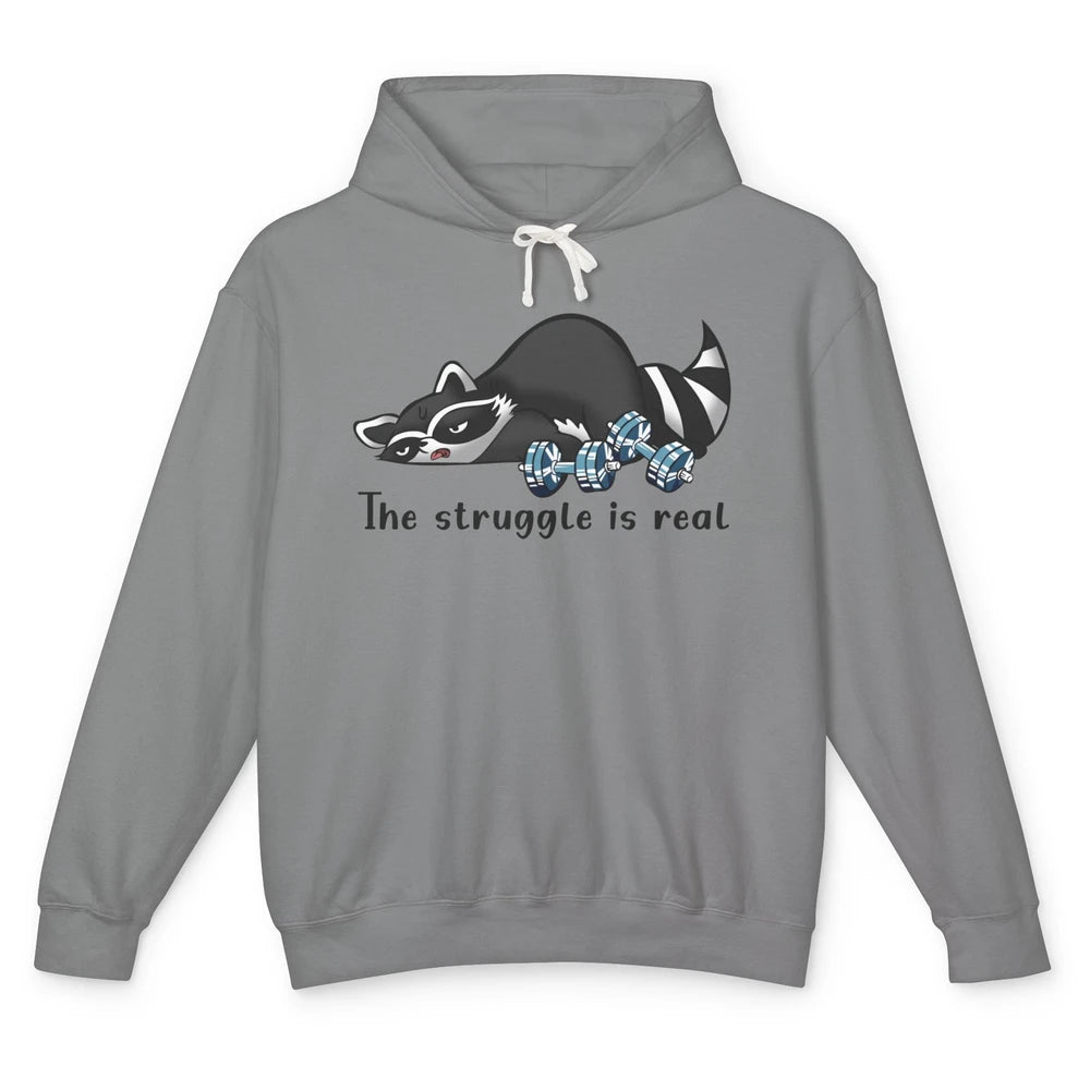 Funny Racoon Workout Struggle Trashed Racoon Panda Lovers Unisex Lightweight Hoodie