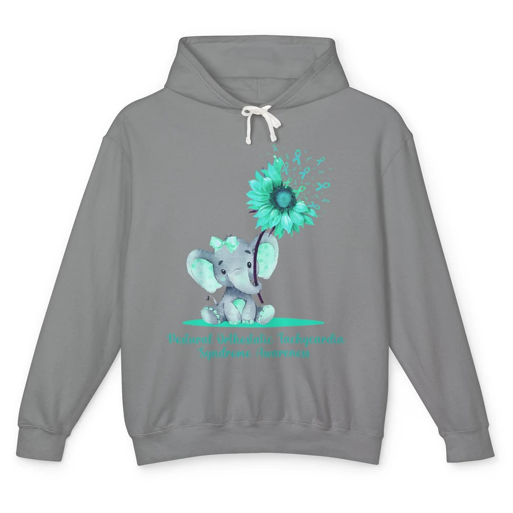 Sunflower Baby Elephant POTS Awareness Turquoise Ribbon Unisex Lightweight Hoodie