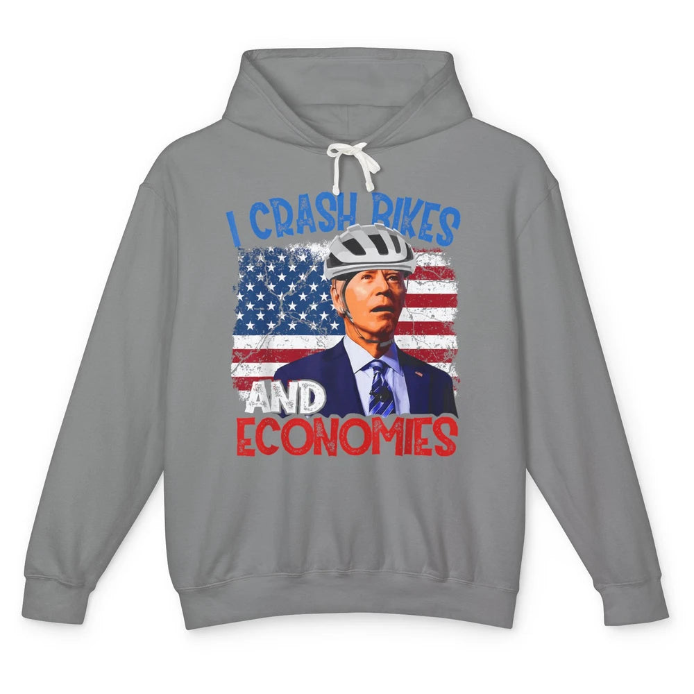 Anti Biden Falling Off Bike Crash Economies US Flag Democrat Unisex Lightweight Hoodie