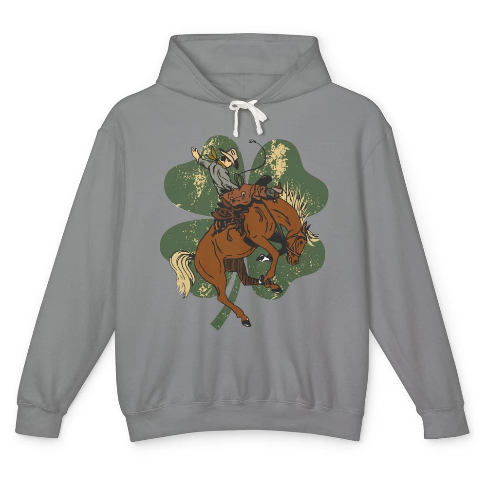 Cowboy Bronc Horsing Shamrocks St. Patricks Day Western Unisex Lightweight Hoodie