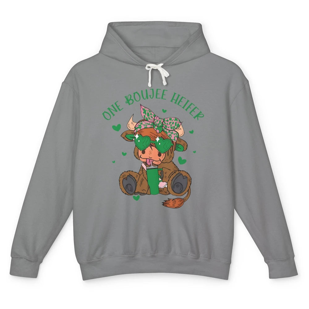 St Patricks Highland Cow One Boujee Heifer Shamrock St Paddy Unisex Lightweight Hoodie