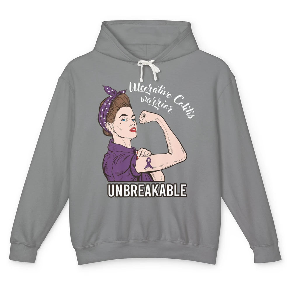 Ulcerative Colitis Warrior Unbreakable With Strong Woman Unisex Lightweight Hoodie