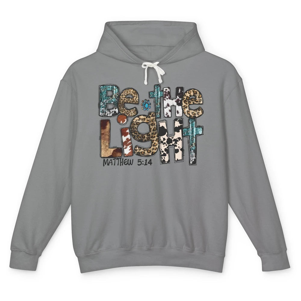 Leopard Be The Light Turquoise Western Country Christian Unisex Lightweight Hoodie