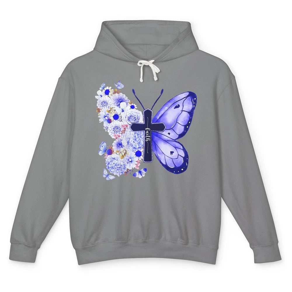 Butterfly Cross Faith Floral God Jesus Christian Bible Women Unisex Lightweight Hoodie