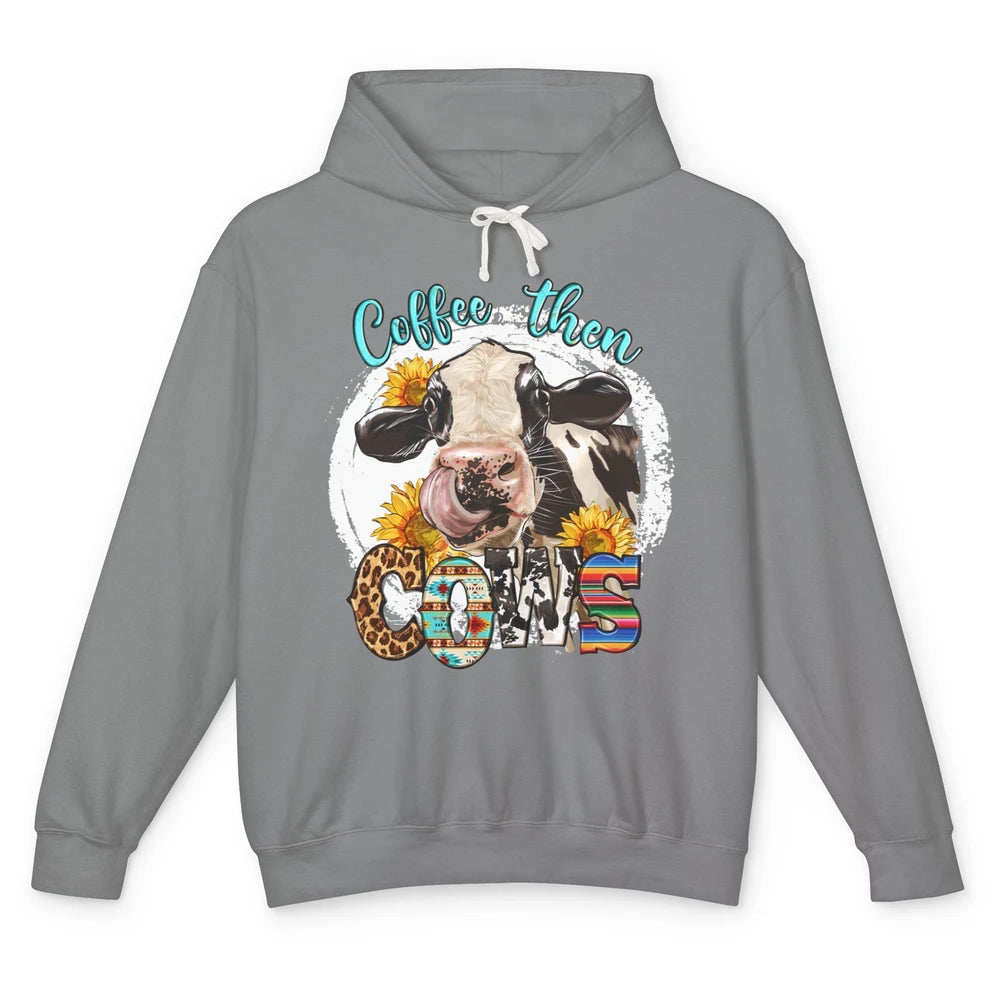 Leopard Sunflower Daisy Cow Coffee Then Cow Western Country Unisex Lightweight Hoodie