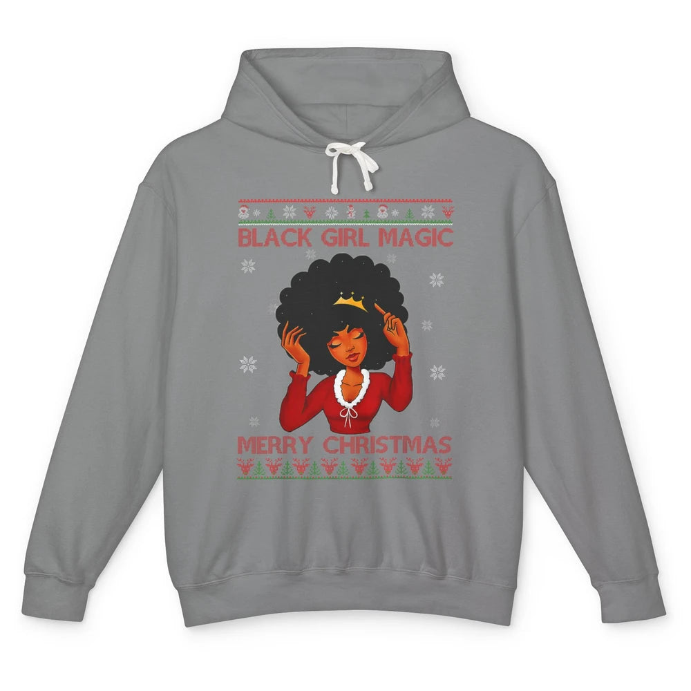 Ugly African Girl American Melanin Christmas Santa Hat Afro Unisex Lightweight Hoodie